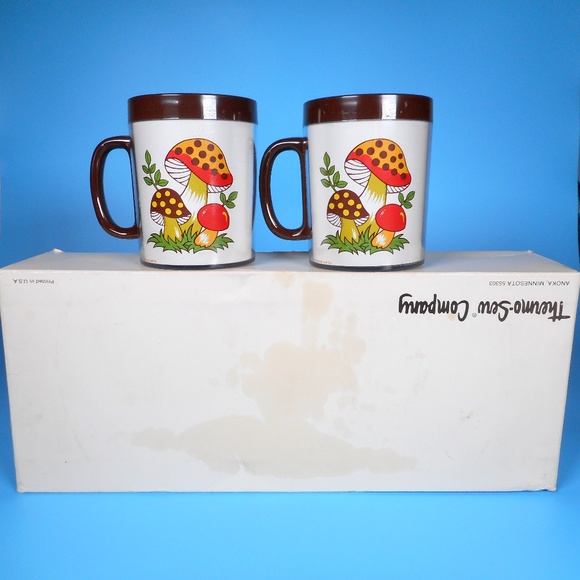4 VTG 70s Thermo Serv Merry Mushroom Cups Mugs Set Sears w box & pamphlet - Picture 11 of 16